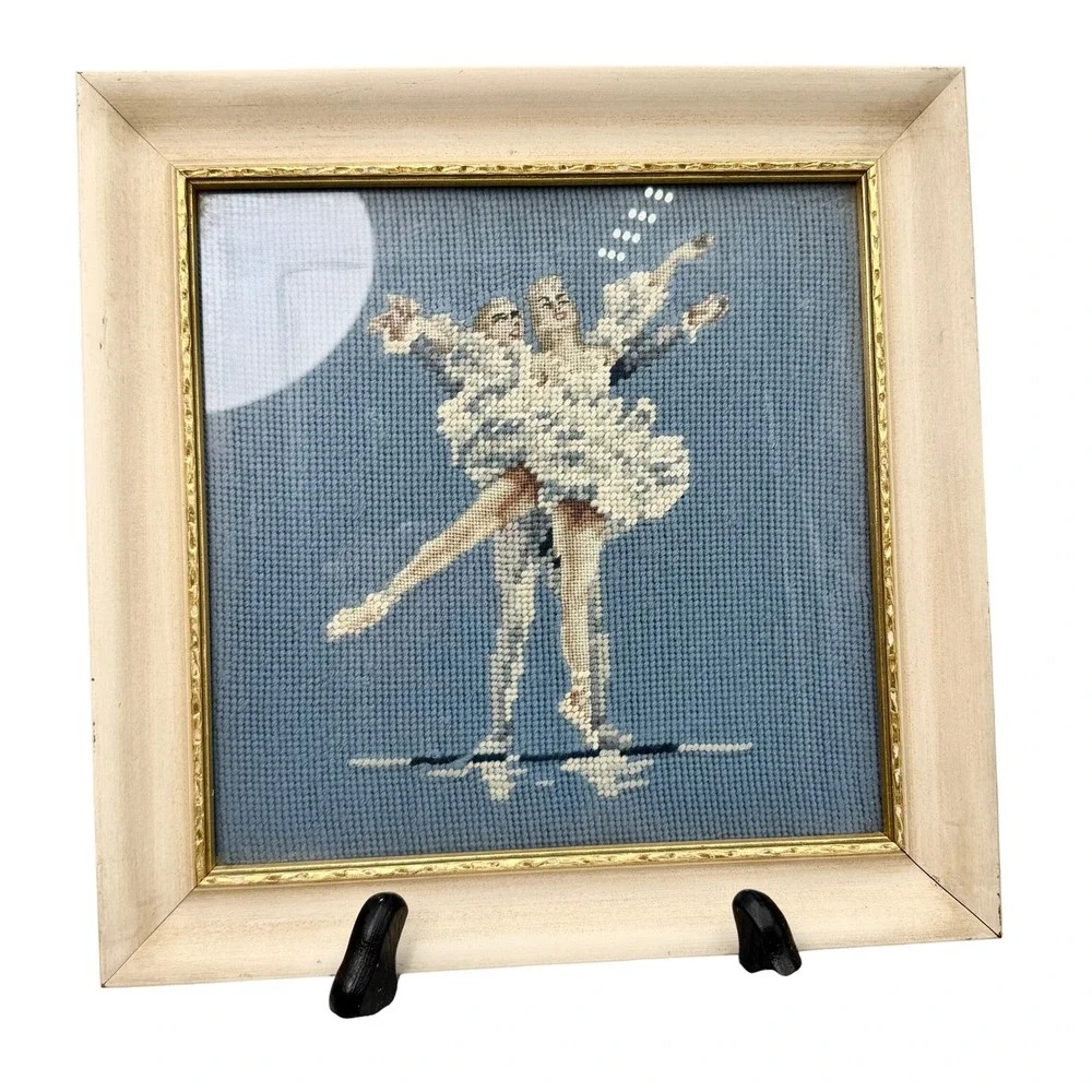 Vintage T Eaton Co Montreal Ballet‎ Dancers Needlepoint Framed Wall Art Set of 2